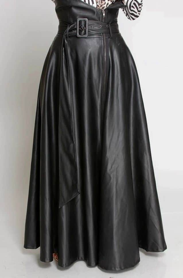 high waisted leather maxi skirt